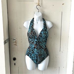 Leilani One Piece Animal Print Geometric Wood Beads Swim Suit